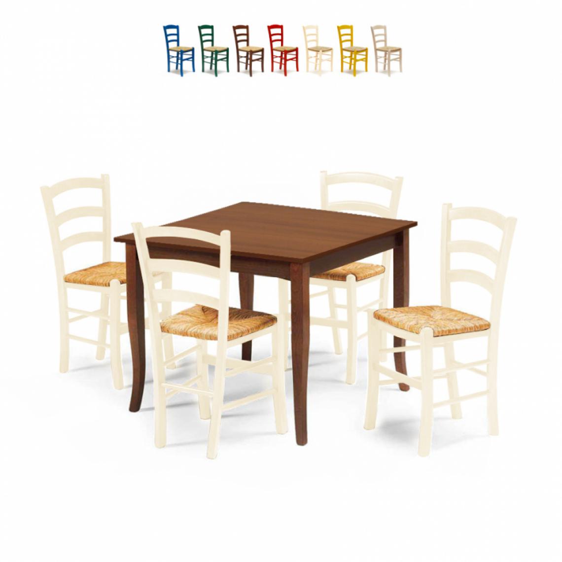 Ahd Amazing Home Design - Set 4 chaises et table carrée intérieur cuisine bar bois Rusty, Couleur: Blanc Shabby - Tables à manger