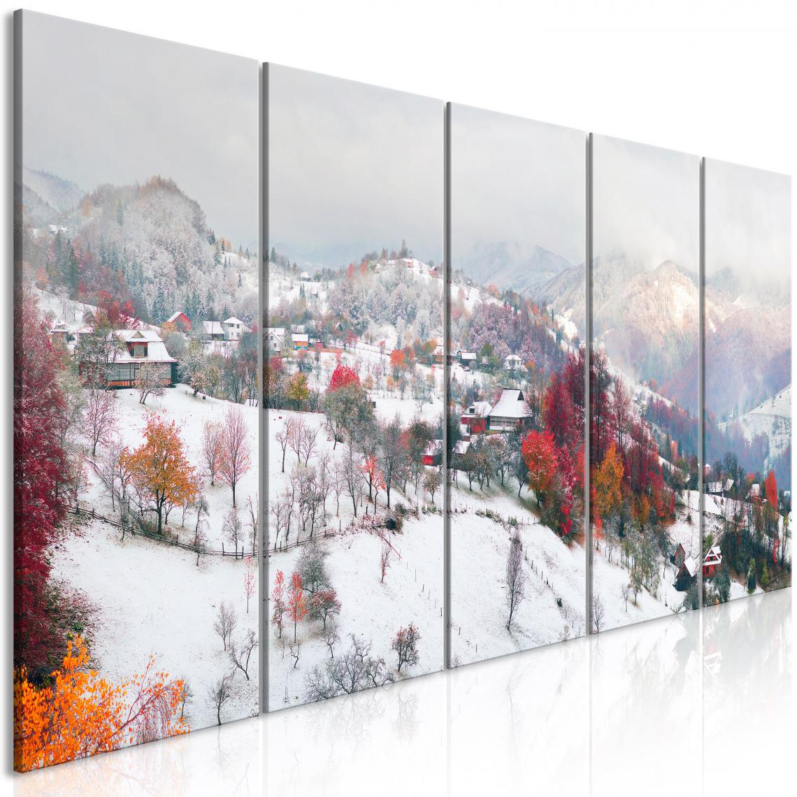 Decoshop26 - Tableau sur toile en 5 panneaux décoration murale image imprimée cadre en bois à suspendre Première neige (5 parties) étroite 200x80 cm 11_0006681 - Tableaux, peintures