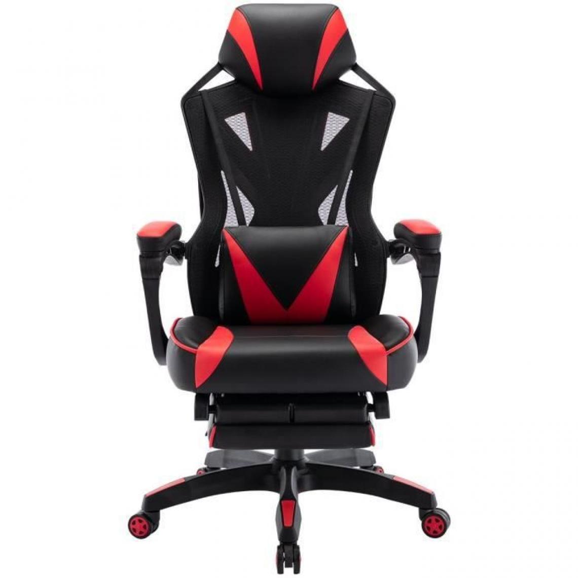 Cstore - ROADY Chaise gaming de bureau avec repose-pieds - Tissu maille et simili noir et rouge - Chaises