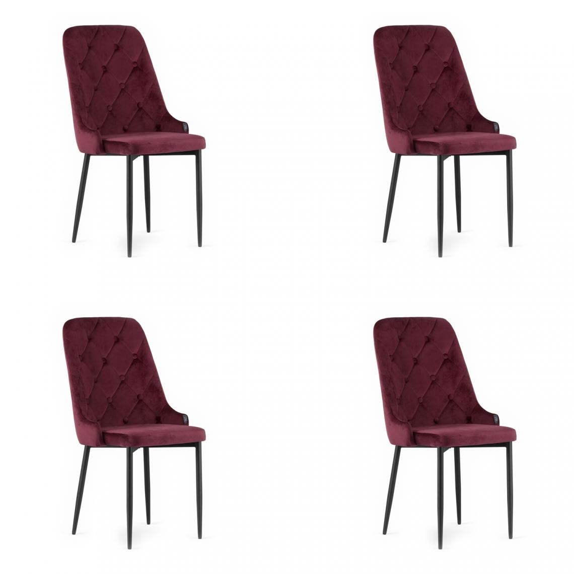 Hucoco - CAPRIU - Lot de 4 chaises en velours style glamour - 93x56x48 cm - Chaise de salle à manger - Rouge - Chaises