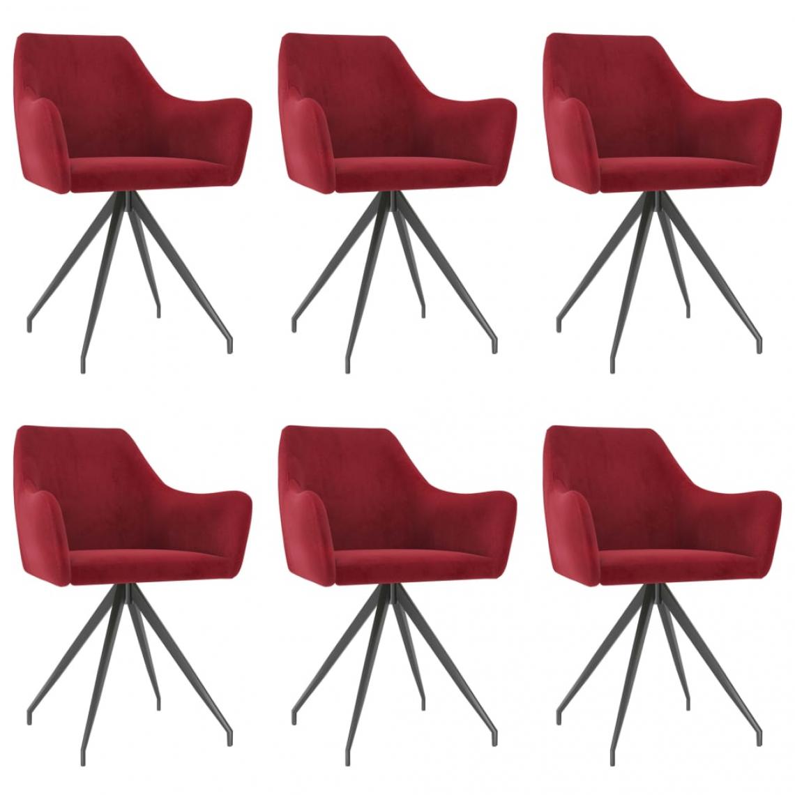 Decoshop26 - Lot de 6 chaises de salle à manger cuisine design moderne velours rouge bordeaux CDS022827 - Chaises