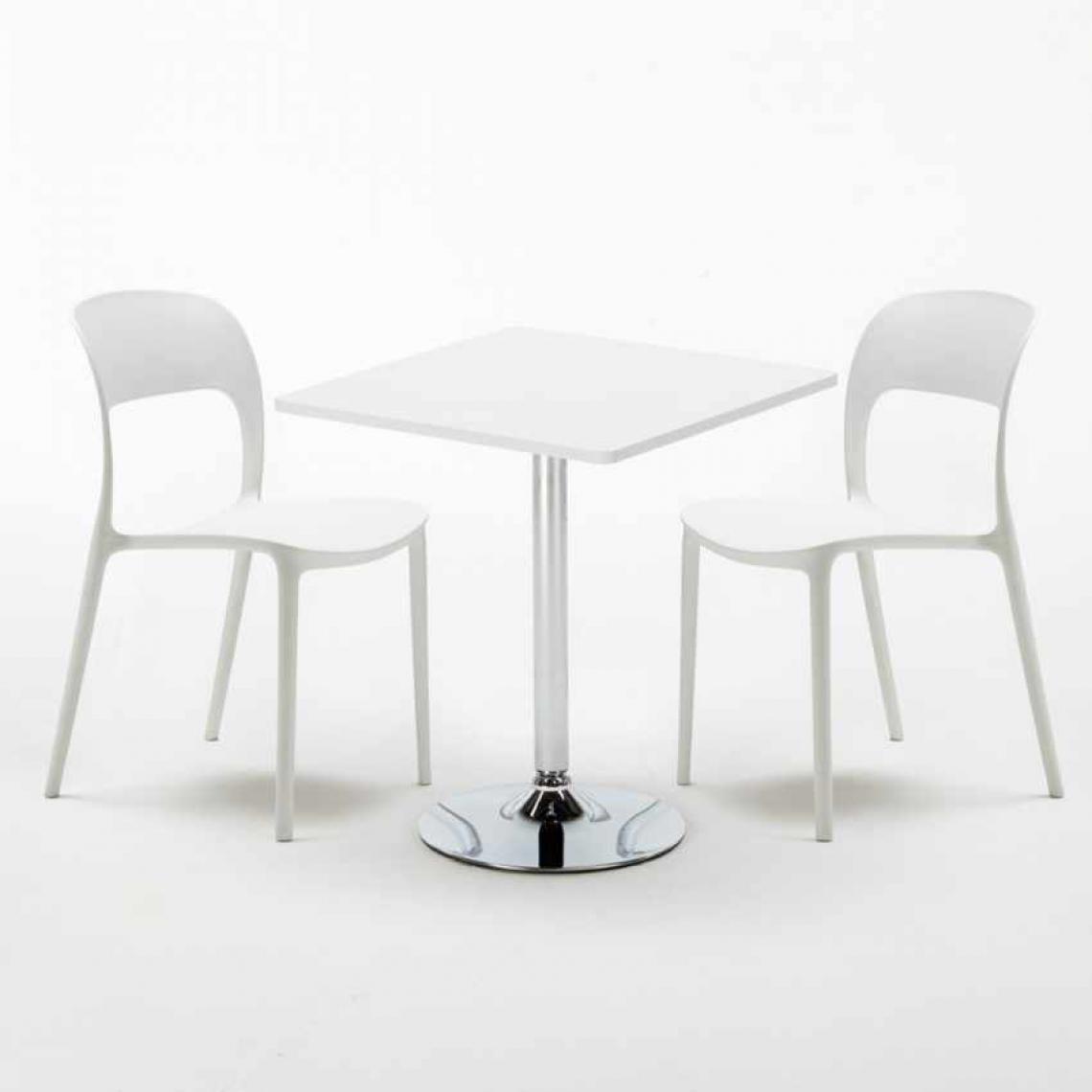Ahd Amazing Home Design - Table Carrée Blanche 70x70cm Avec 2 Chaises Colorées Set Intérieur Bar Café Restaurant Cocktail, Couleur: Blanc - Tables à manger