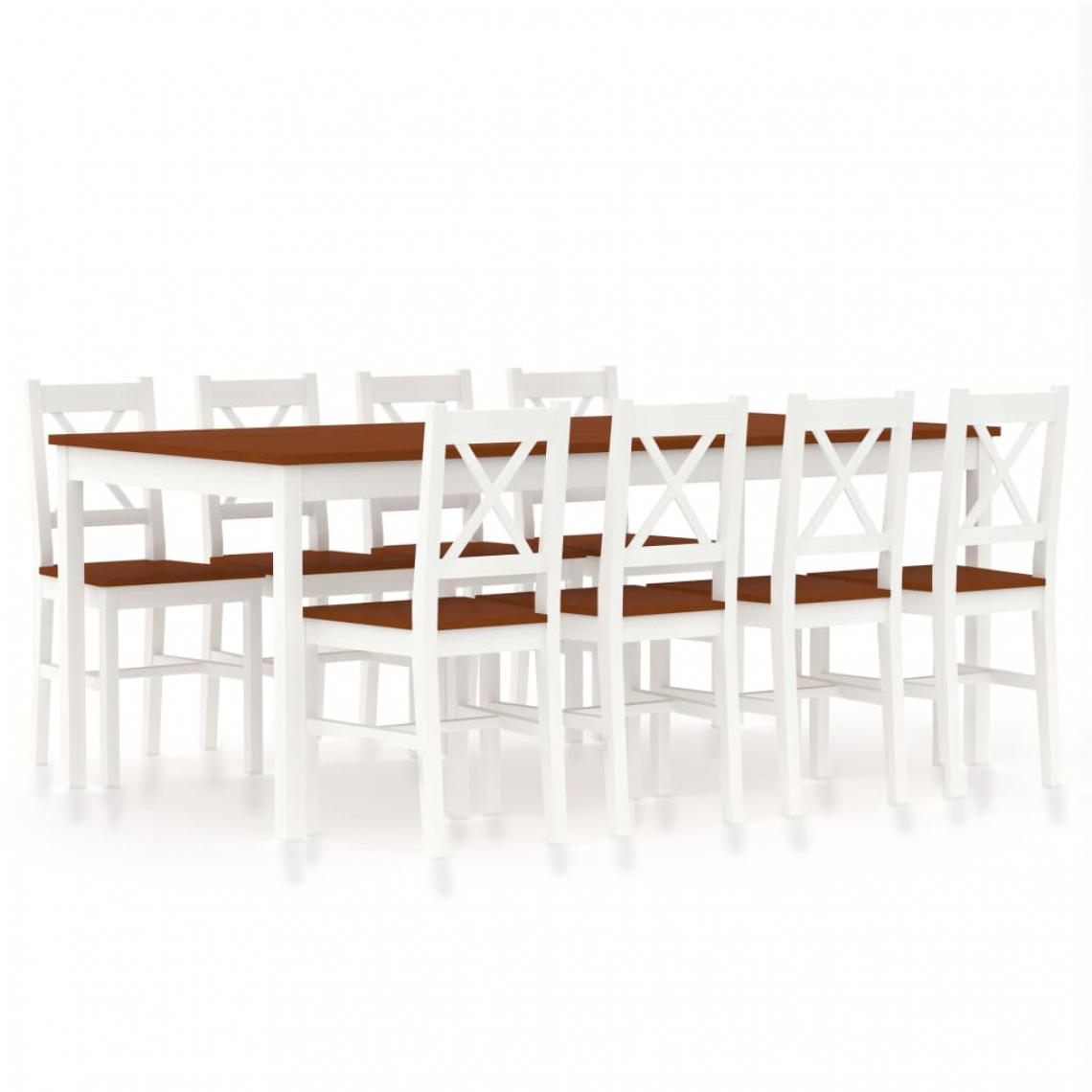 Chunhelife - Ensemble de salle à manger 9 pcs Pinède Blanc et marron - Tables à manger