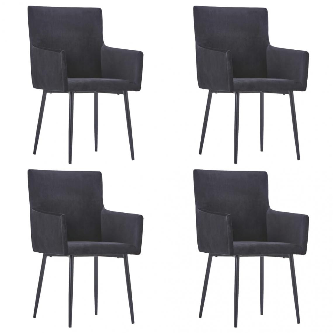 Decoshop26 - Lot de 4 chaises de salle à manger cuisine avec accoudoirs design moderne velours noir CDS021214 - Chaises