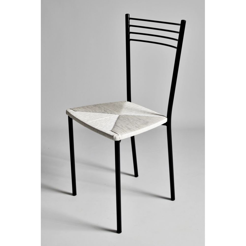 Tommychairs - Tommychairs - Set 4 chaises Elena pour la Cuisine, Solide Structure en Acier peindré Noir et Assise en simil Paille Coleur Blanc - Chaises