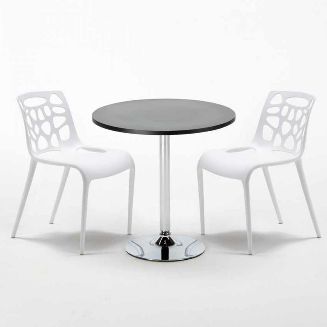 Ahd Amazing Home Design - Table Ronde Noire 70x70cm Avec 2 Chaises Colorées Set Intérieur Bar Café Gelateria Cosmopolitan, Couleur: Blanc - Tables à manger