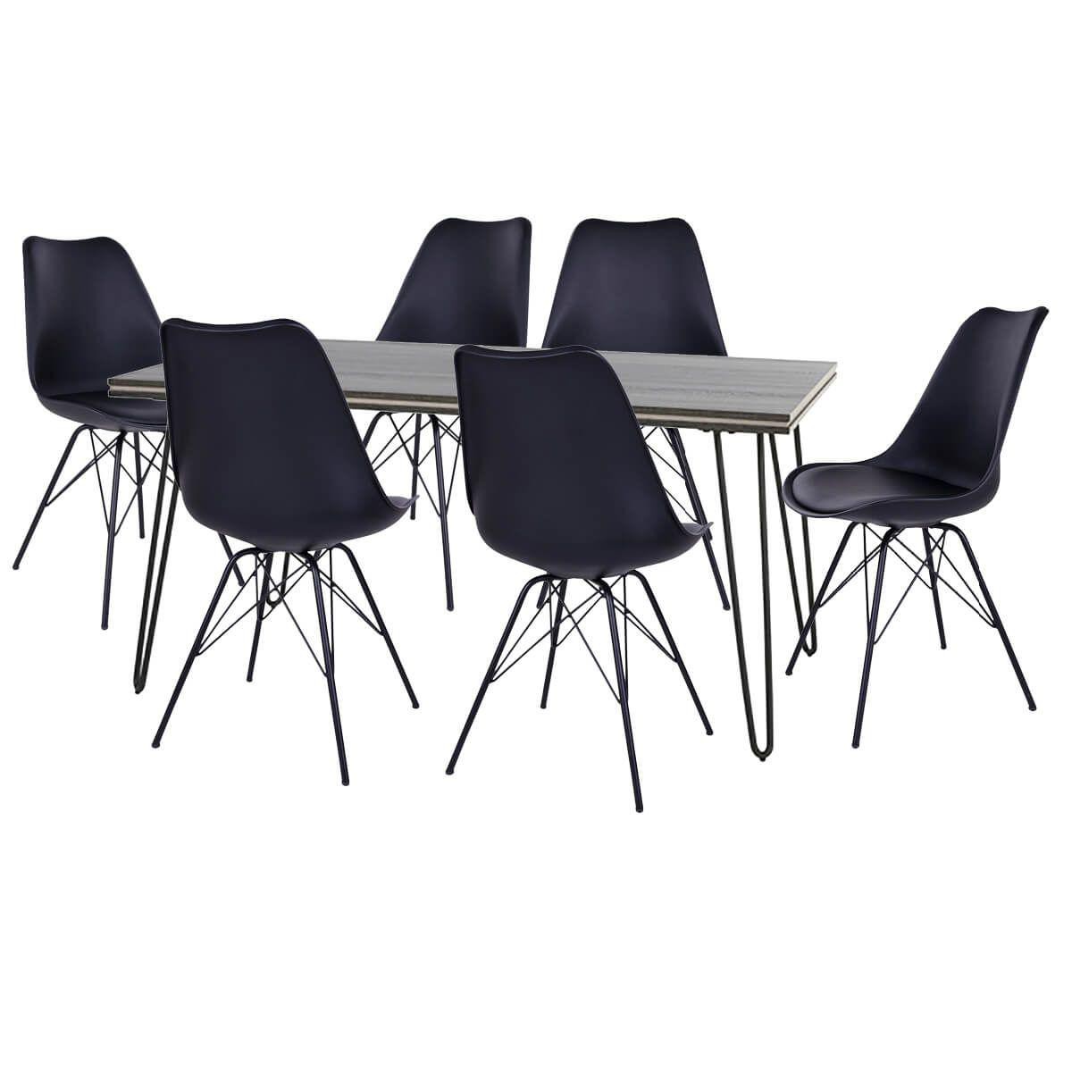 Altobuy - ASCA - Ensemble Table 180cm + 6 Chaises Haga Noires - Tables à manger