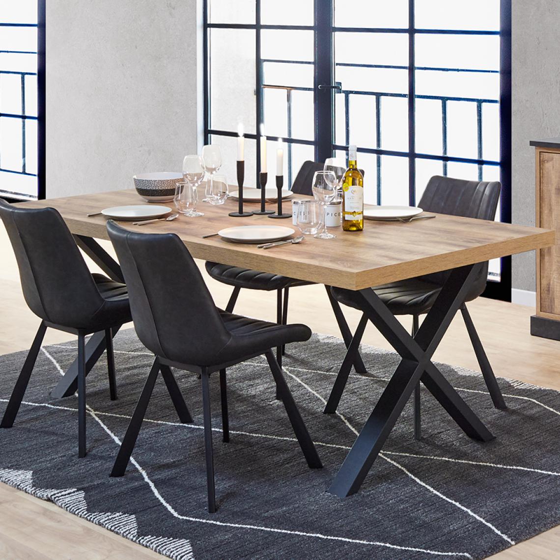 Nouvomeuble - Table industrielle 230 cm couleur bois foncé OSWALD - Tables à manger