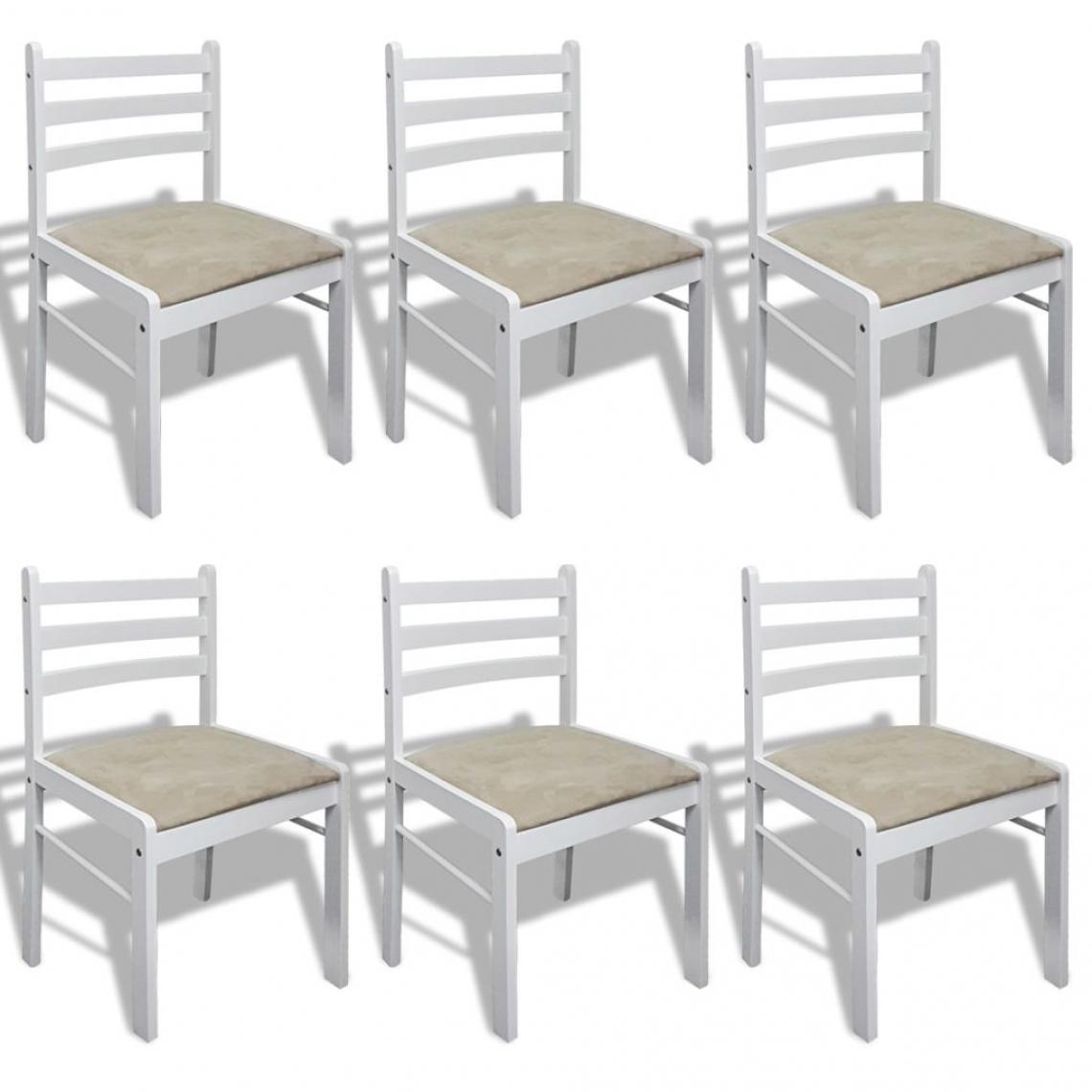 Decoshop26 - Lot de 6 chaises de salle à manger cuisine design classique bois solide et velours blanc CDS022154 - Chaises