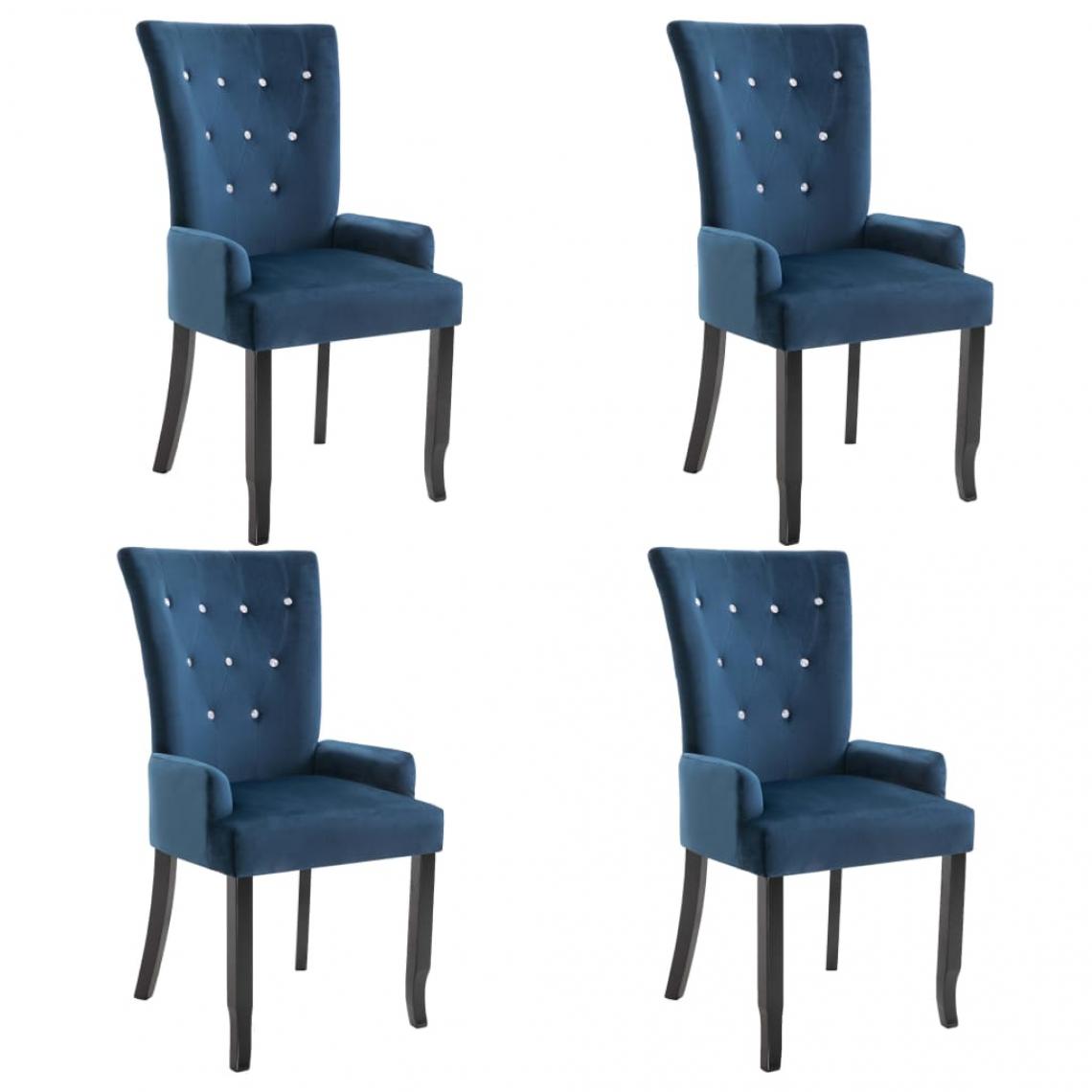 Decoshop26 - Lot de 4 chaises de salle à manger cuisine design classique velours bleu foncé CDS021270 - Chaises