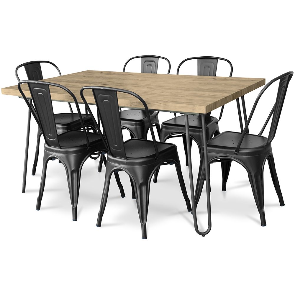 Privatefloor - Table à manger Hairpin 150x90 + 6 Chaise Style Tolix Pauchard - Tables à manger