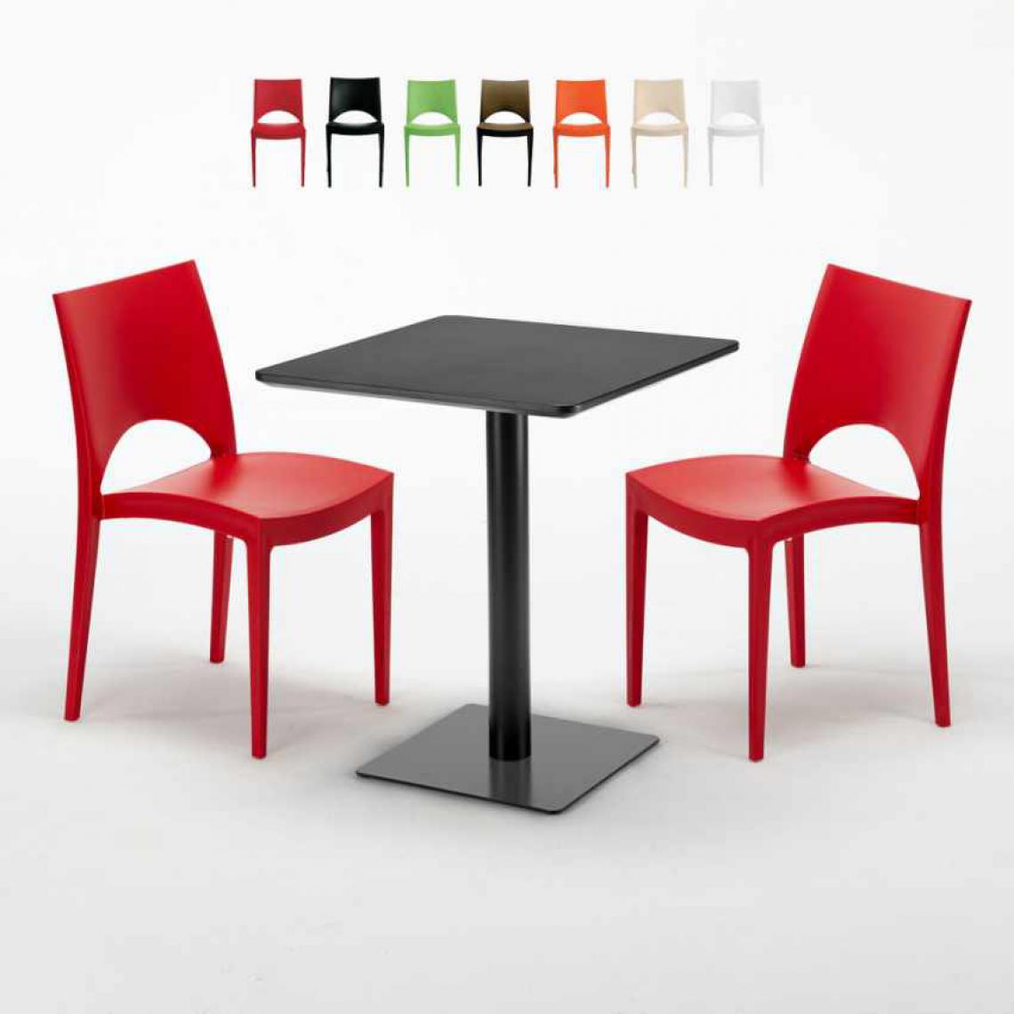Grand Soleil - Table carrée 60x60 noire avec 2 chaises colorées Paris Licorice, Couleur: Rouge - Tables à manger
