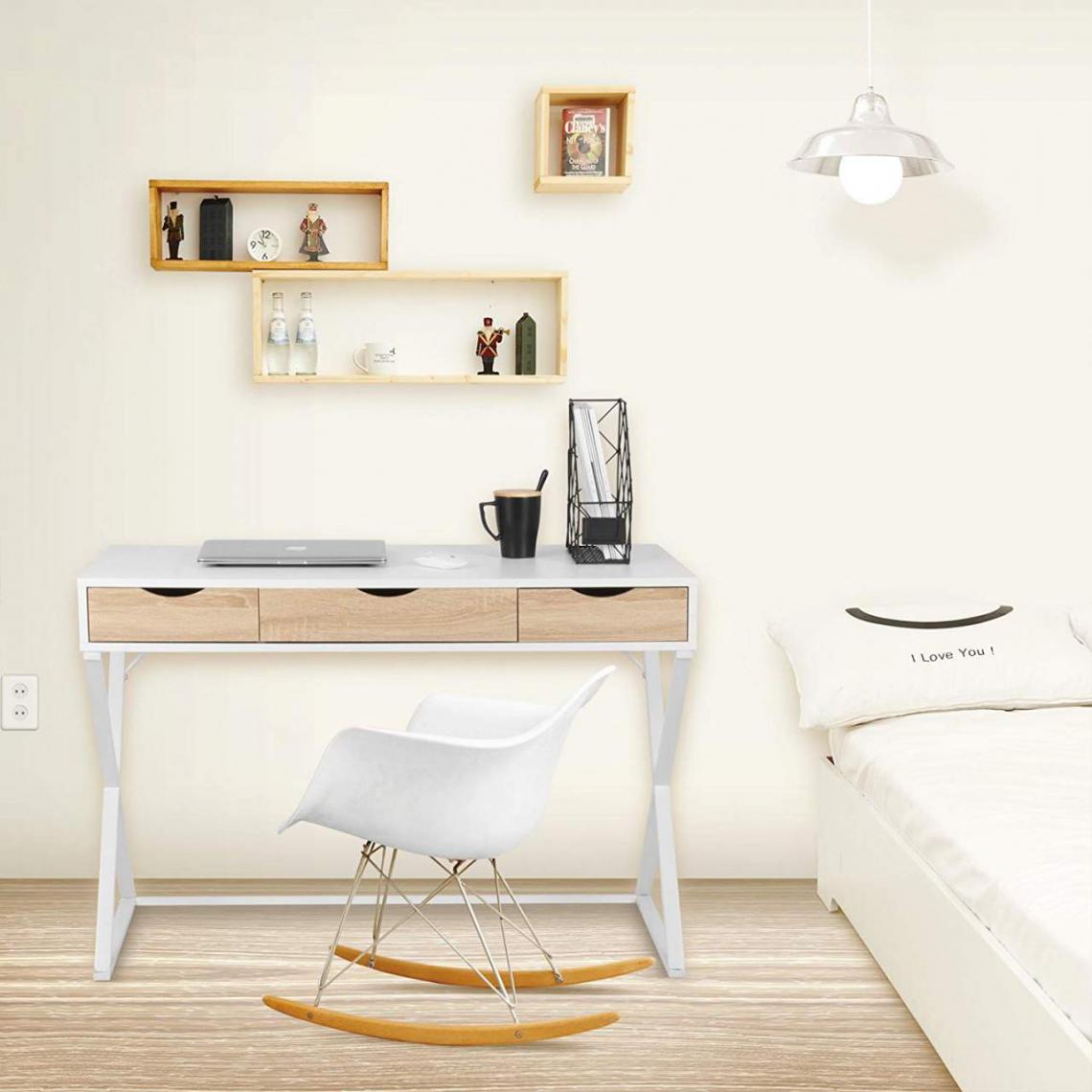 MercatoXL - Bureau avec trois tiroirs en bois et en acier blanc blanc - Tables à manger