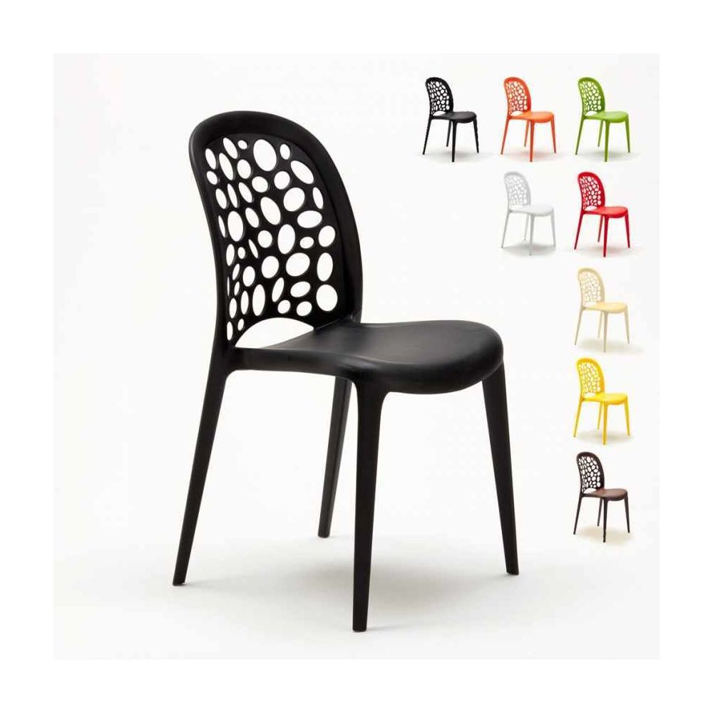 Ahd Amazing Home Design - Chaise salle à manger café bar restaurant jardin polypropylène empilable Design WEDDING Holes Messina, Couleur: Noir - Chaises