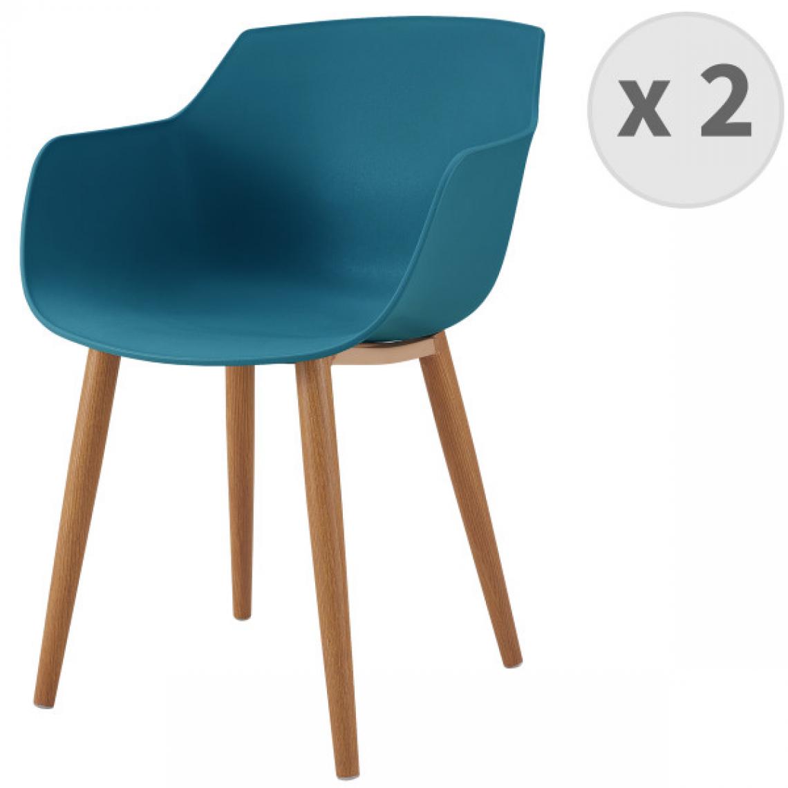 Moloo - ANDREA-Chaise scandinave bleu canard pied métal effet bois (x2) - Chaises