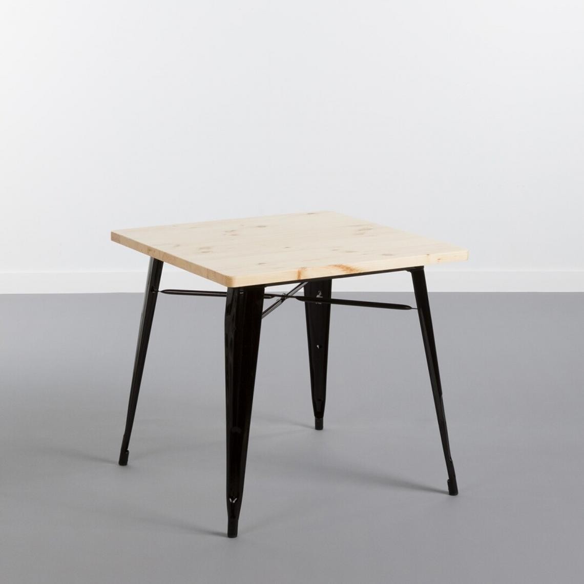 Pegane - Table à manger carrée en bois coloris chêne et pieds en métal Noir - Profondeur 80 x Longueur 80 x Hauteur 74 cm - Tables à manger