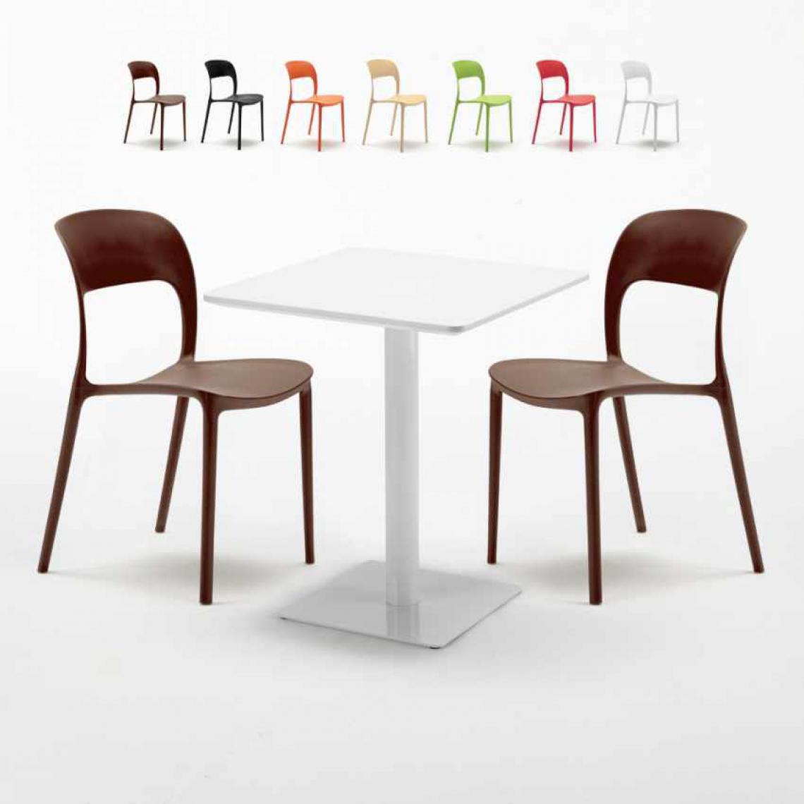 Ahd Amazing Home Design - Table carrée 60x60 blanche avec 2 chaises colorées Restaurant Lemon, Couleur: Marron - Tables à manger