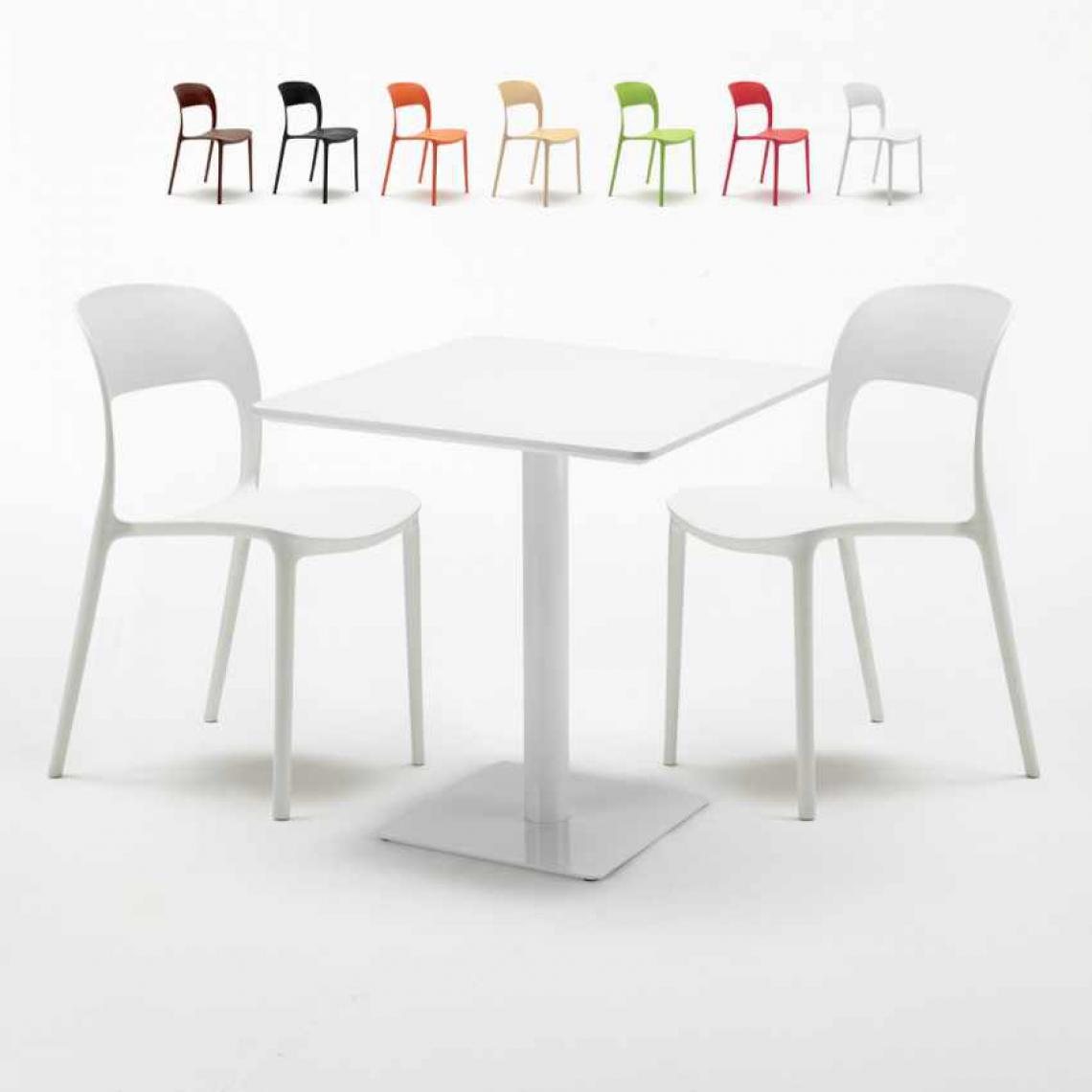 Ahd Amazing Home Design - Table carrée 70x70 blanche avec 2 chaises colorées Restaurant MERINGUE, Couleur: Blanc - Tables à manger