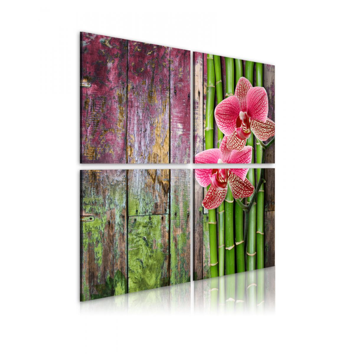 Artgeist - Tableau - Bambou et orchidée 80x80 - Tableaux, peintures