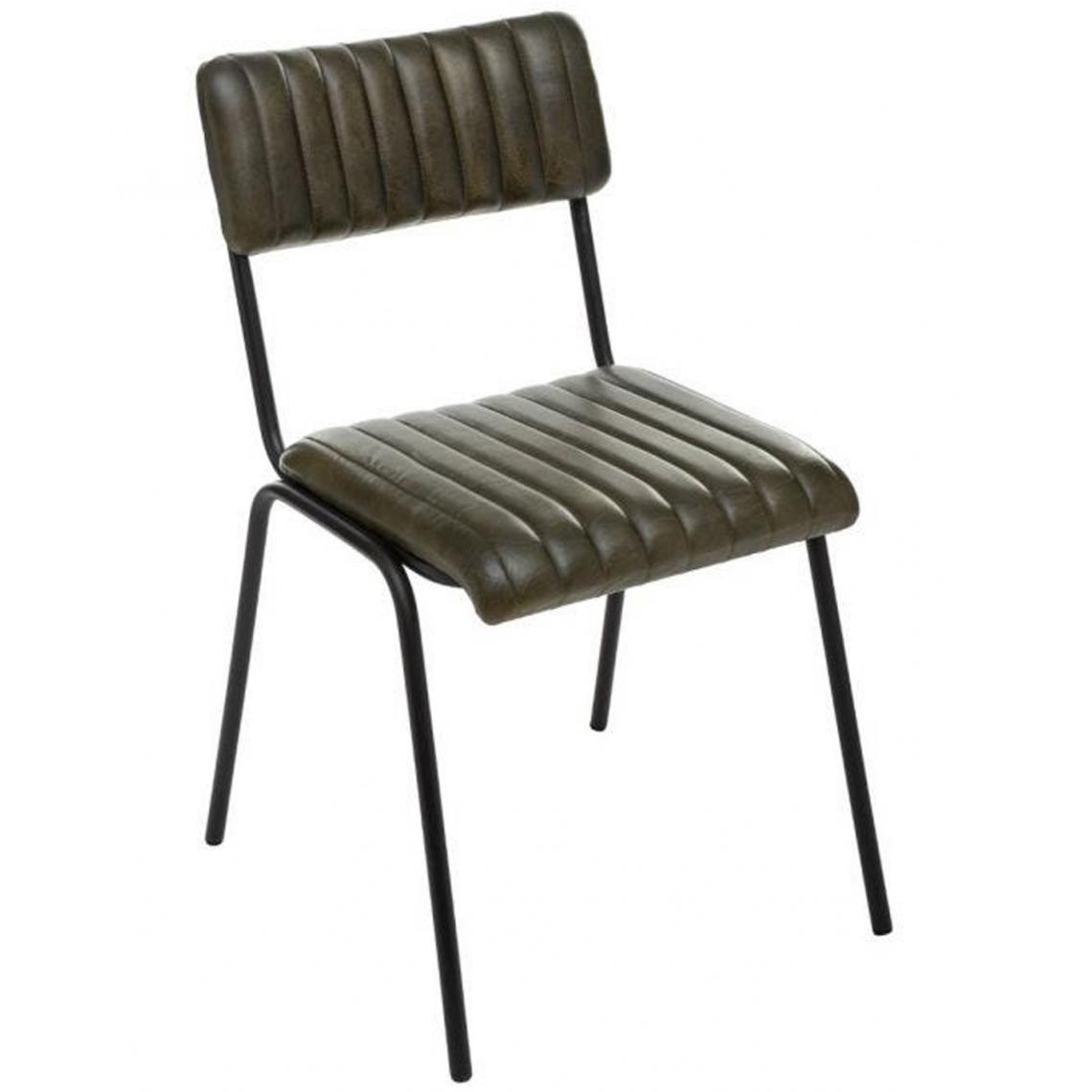 Pegane - Lot de 4 chaises coloris vert kaki en cuir / fer - Longueur 46,5 x Profondeur 51,5 x Hauteur 78 cm - Chaises