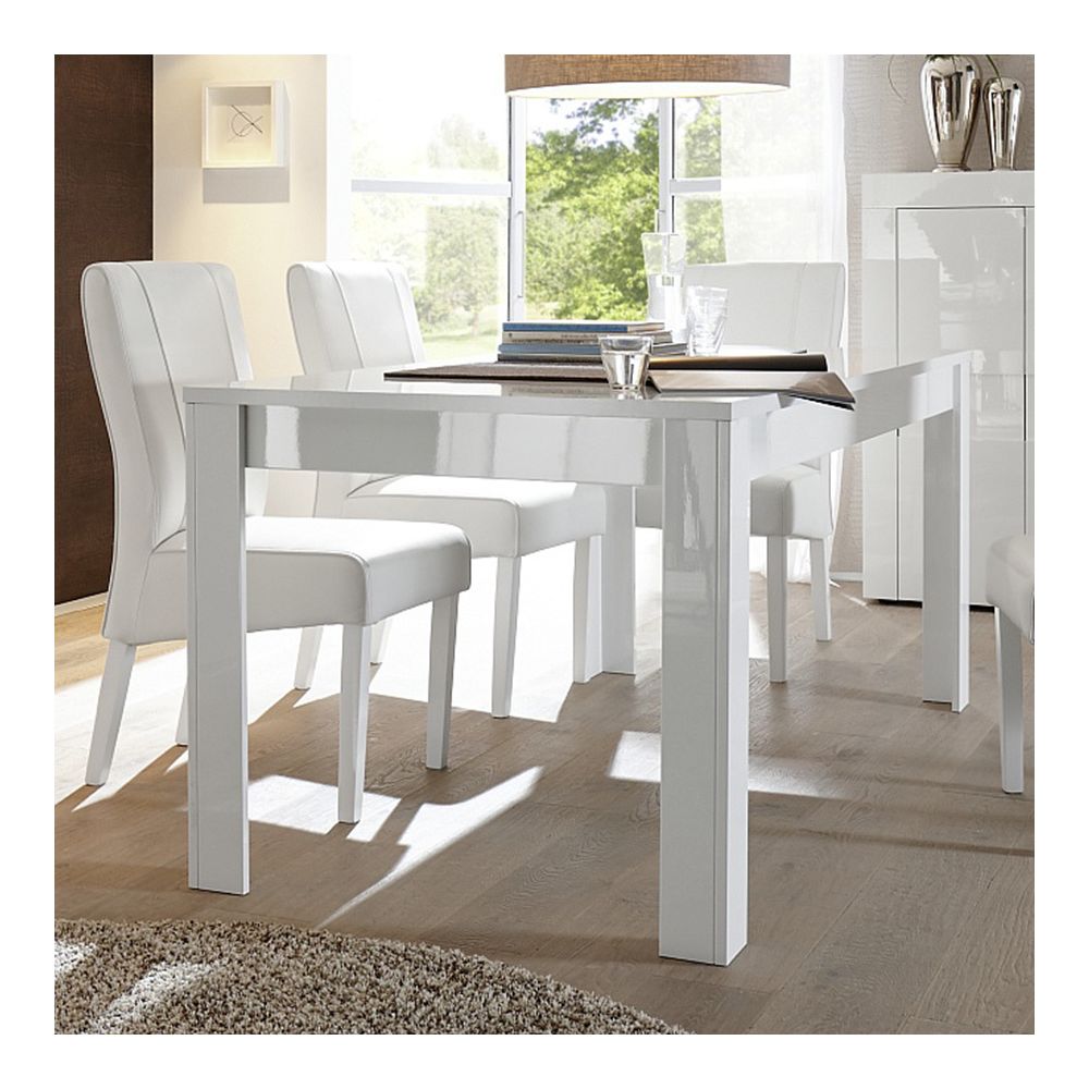 Kasalinea - Table à manger blanc laqué brillant design NEWLAND - L 180 cm - Sans rallonge - Tables à manger