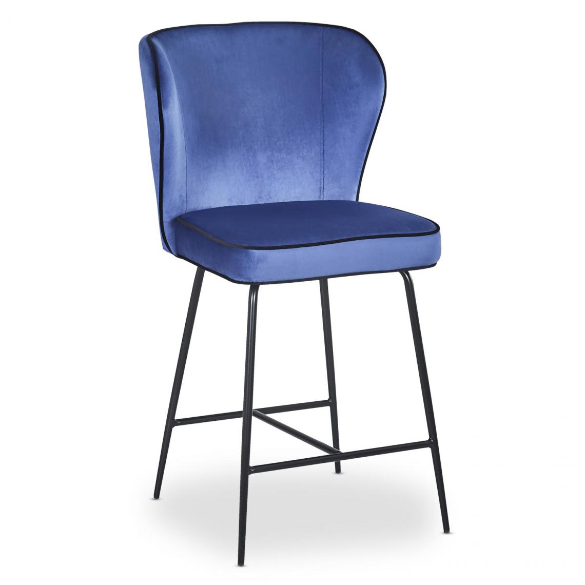 MENZZO - Chaise de bar Elsa Velours Bleu - Chaises