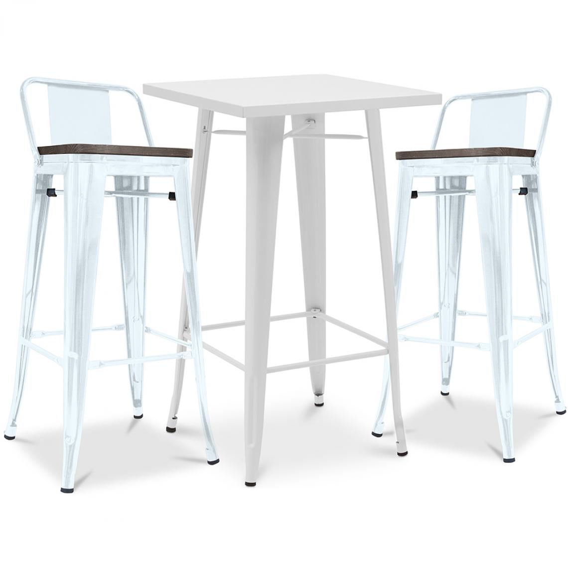 Iconik Interior - Table de bar blanche + 2 tabourets de bar en acier mat Ensemble Bistrot Stylix Design industriel - Nouvelle édition Bleu gris - Chaises