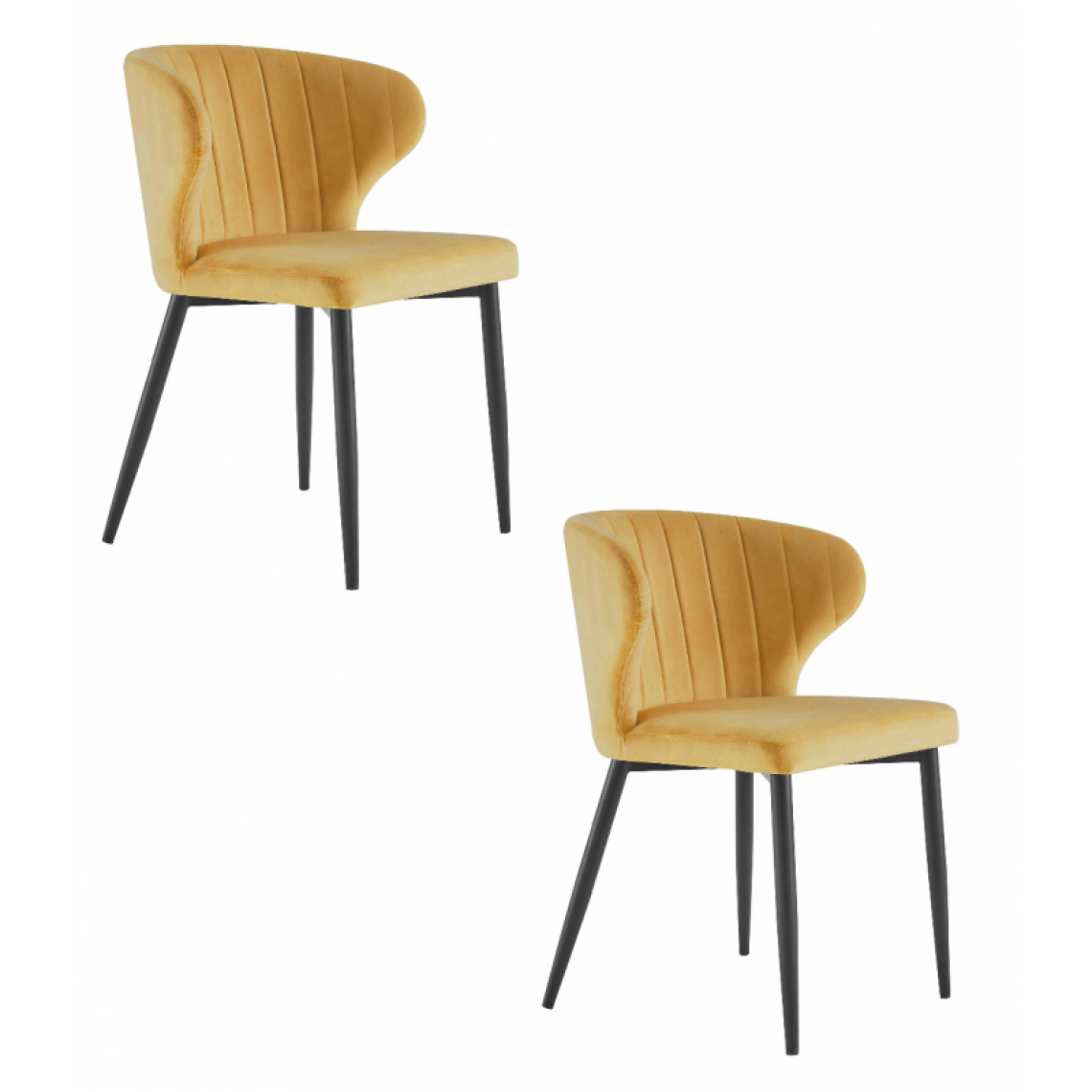 Ac-Deco - Lot de 2 chaises en velours - Palma - L 48,5 x l 54 x H 78 cm - Jaune - Chaises