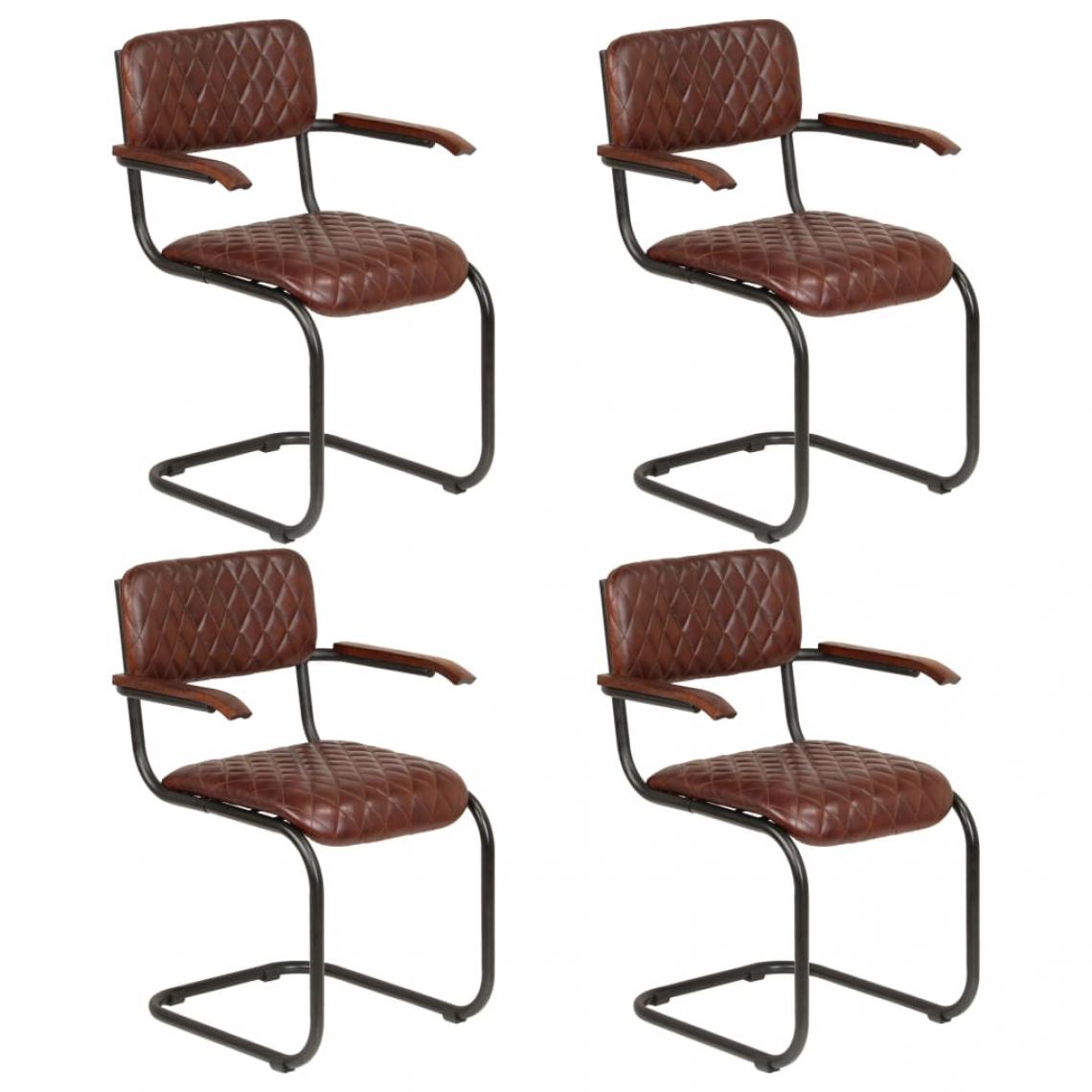 Decoshop26 - Lot de 4 chaises de salle à manger cuisine avec accoudoirs design vintage cuir véritable marron CDS021208 - Chaises