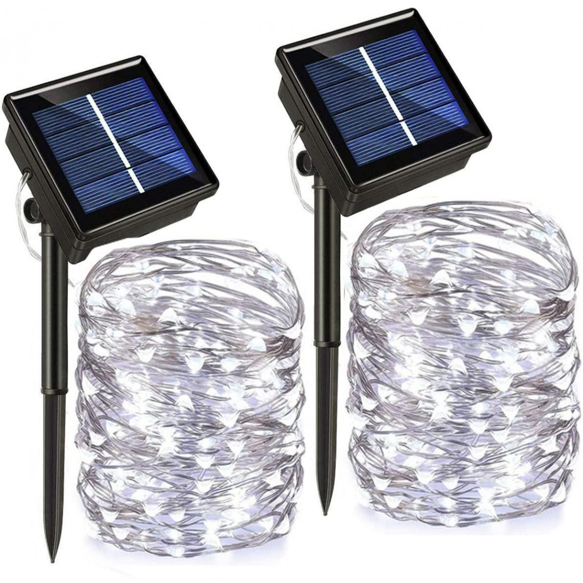 Generic - 2 Sets LED Guirlande Lumineuse Électrosolaire et Étanche avec 100  Lampes  pour l’Espace Extérieur  10 m - Blanc  - Décorations de Noël