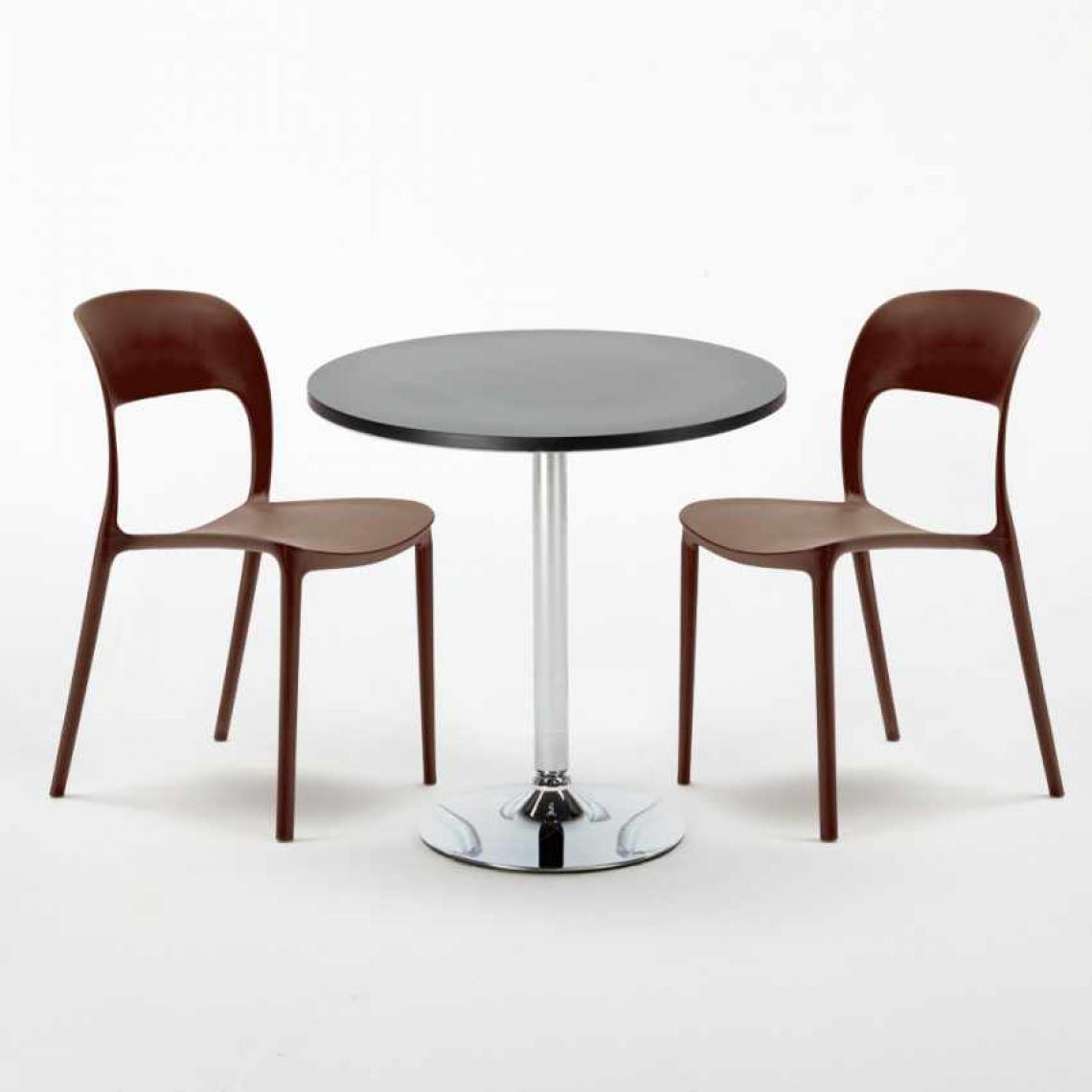 Ahd Amazing Home Design - Table Ronde Noire 70x70cm Avec 2 Chaises Colorées Set Intérieur Bar Café Restaurant Cosmopolitan, Couleur: Marron - Tables à manger