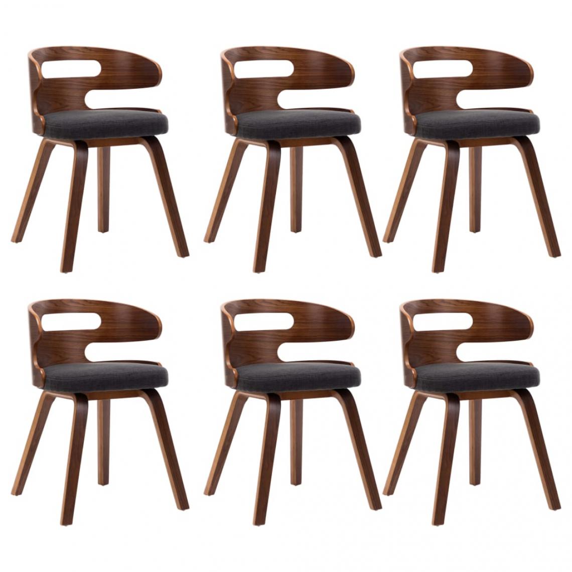Decoshop26 - Lot de 6 chaises de salle à manger cuisine design intemporel bois courbé et tissu gris foncé CDS022437 - Chaises