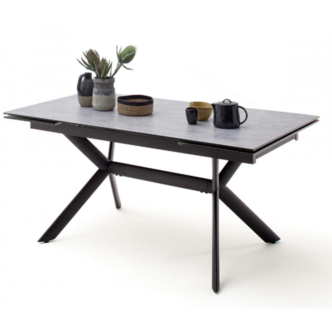 Pegane - Table à manger extensible en métal / verre aspect béton - L.160-240 x H.76 x P.90 cm - Tables à manger