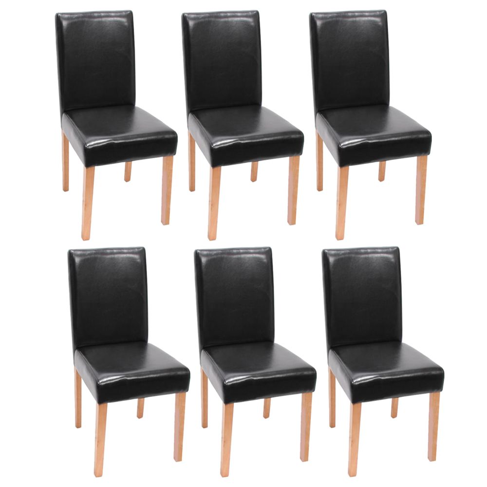 Mendler - Lot de 6 chaises de séjour Littau, simili-cuir, noir, pieds clairs - Chaises