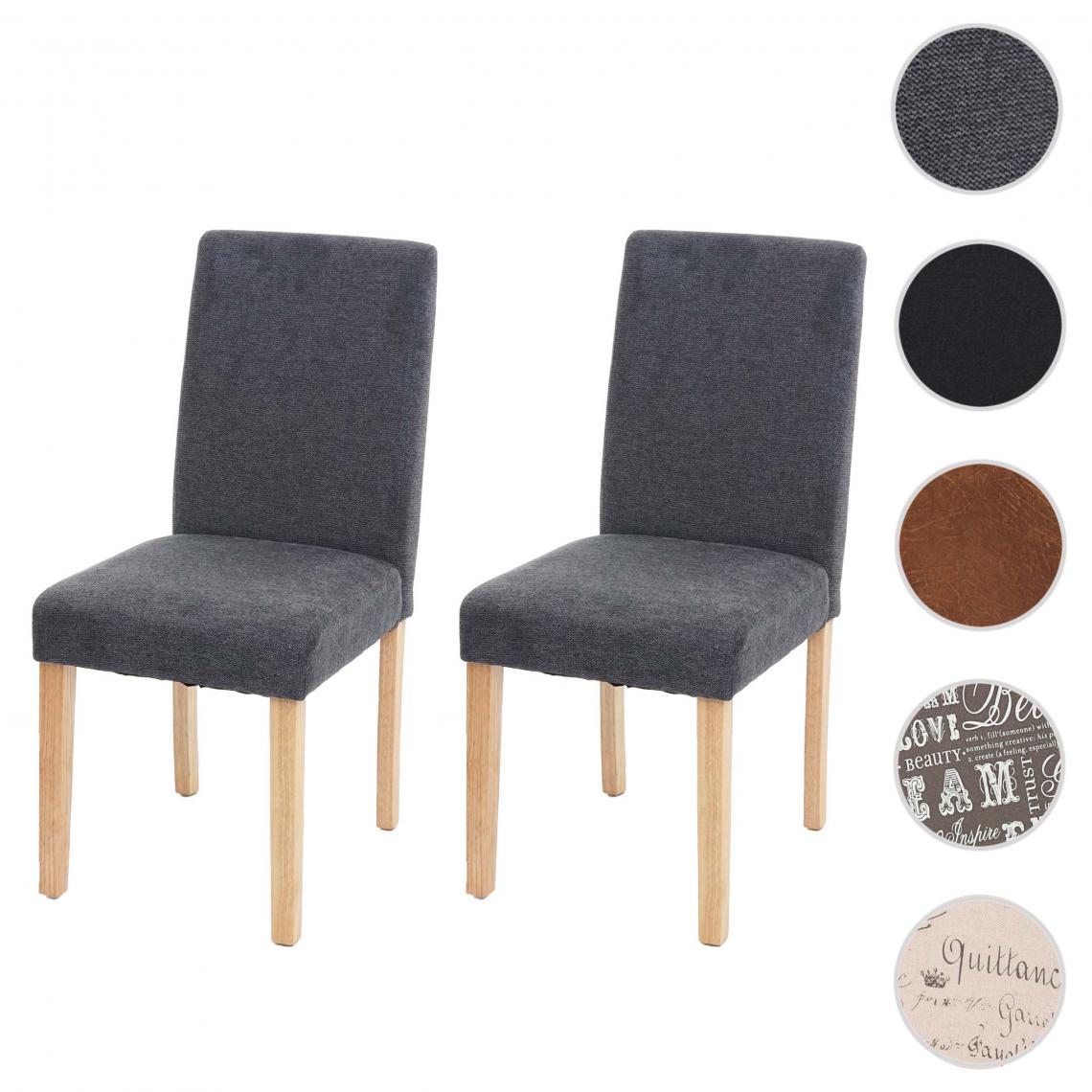 Mendler - 2x chaise à manger chaise de cuisine Littau ~ textile, gris anthracite, pieds clairs - Chaises