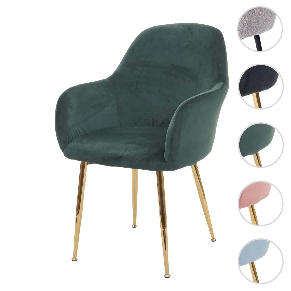 Mendler - Chaise de salle à manger HWC-F18, chaise de cuisine, design rétro ~ vert velours, pieds dorés - Chaises