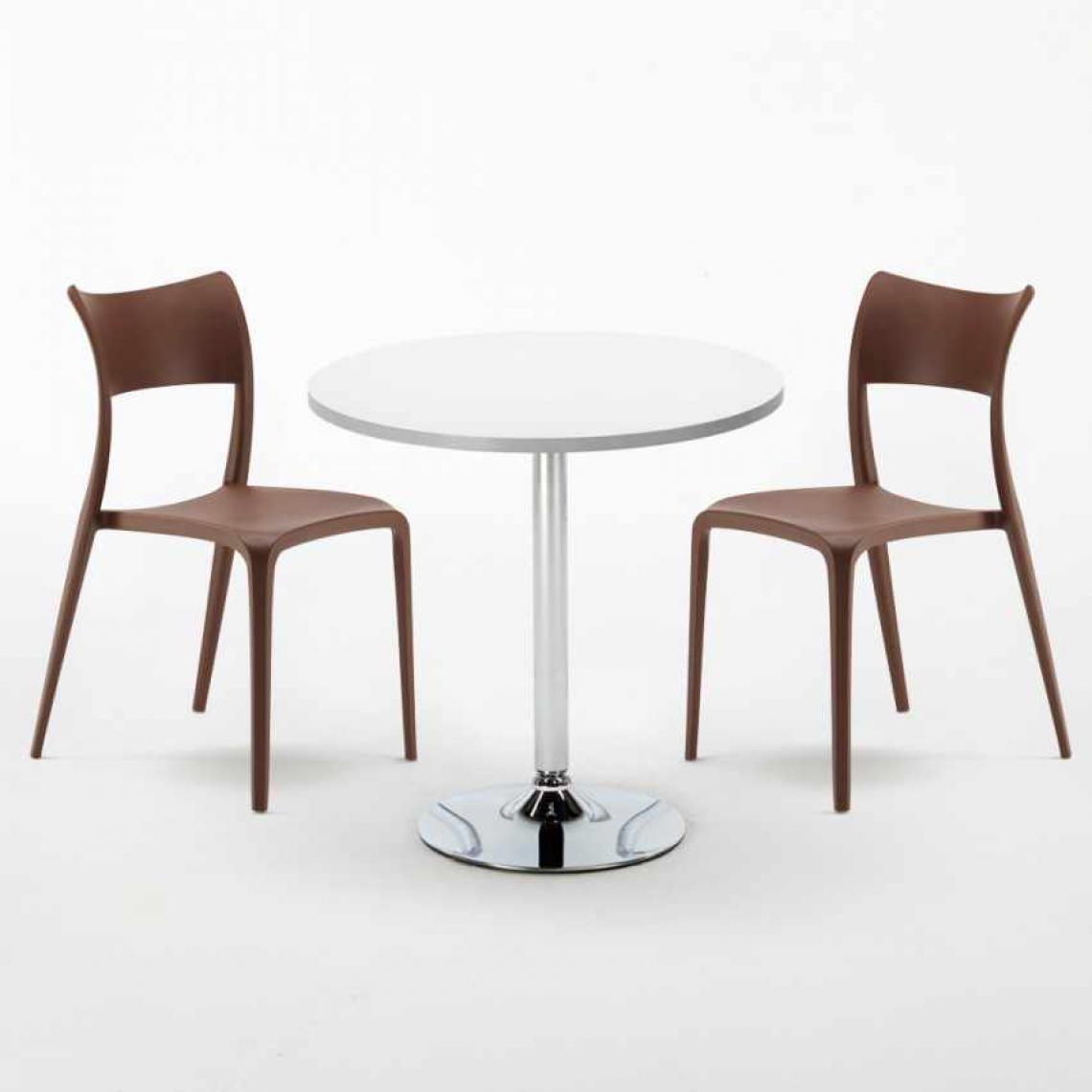 Ahd Amazing Home Design - Table Ronde Blanche 70x70cm Avec 2 Chaises Colorées Set Intérieur Bar Café Parisienne LONG Island, Couleur: Marron - Tables à manger