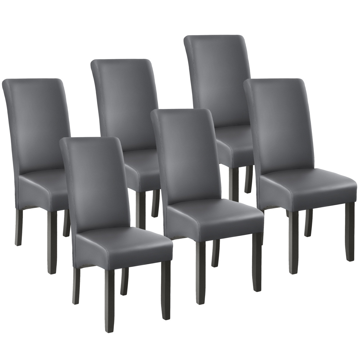 Tectake - Lot de 6 chaises aspect cuir - gris - Chaises