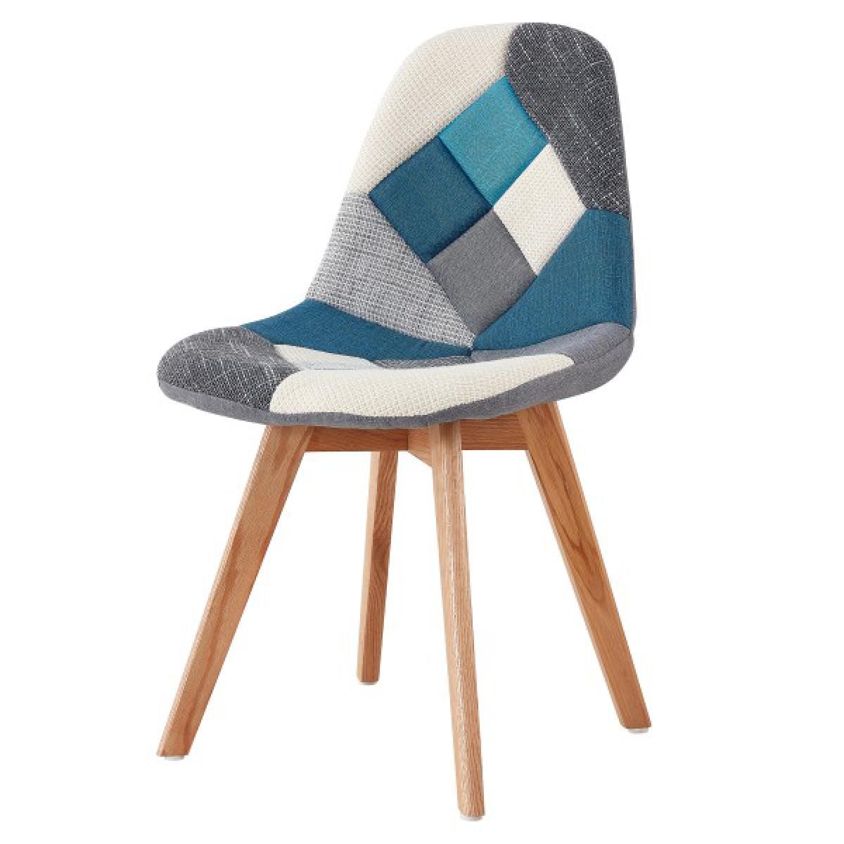 Moloo - STELLA-Chaise scandinave tissu patchwork bleu pieds hêtre - Chaises