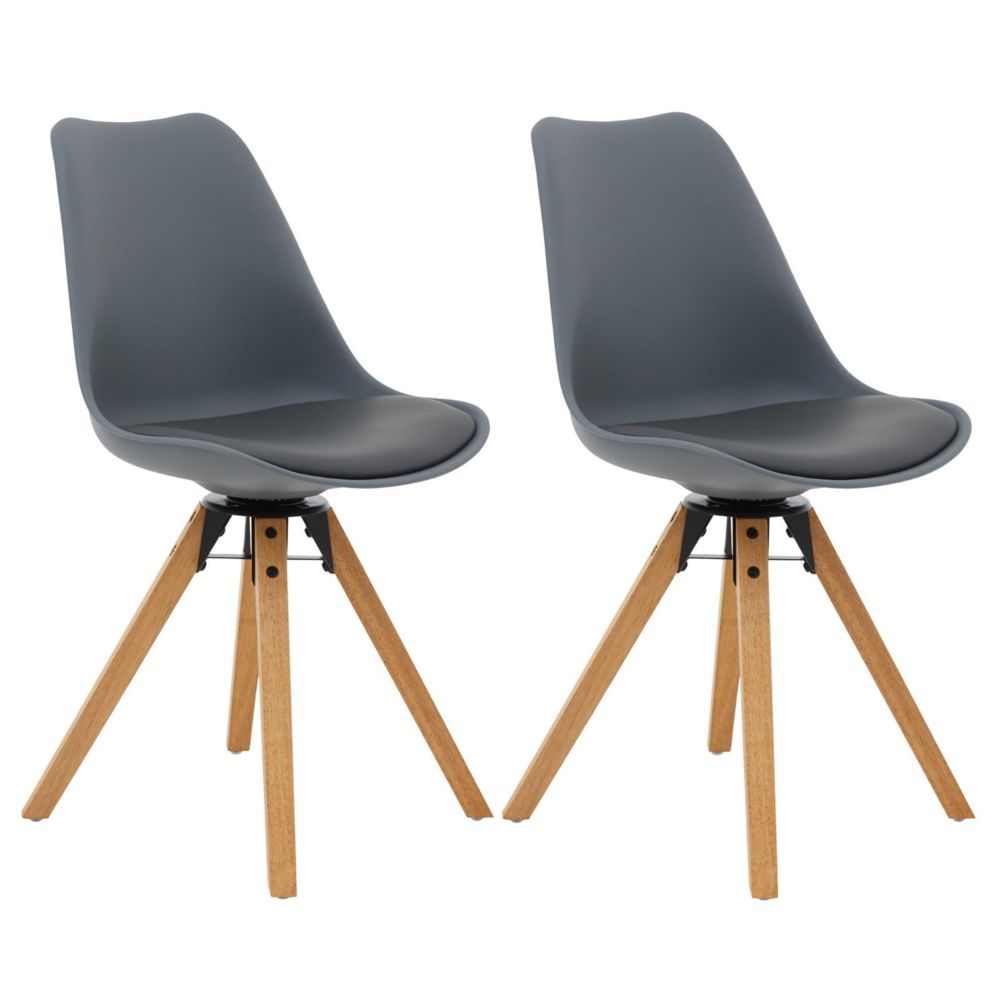 Idimex - Lot de 2 chaises pivotantes BOLIVIA, style scandinave, synthétique gris et bois - Chaises
