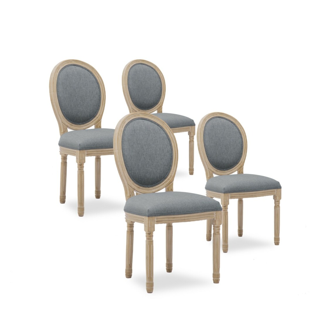marque generique - Lot de 4 chaises médaillon Louis XVI tissu Gris - Chaises
