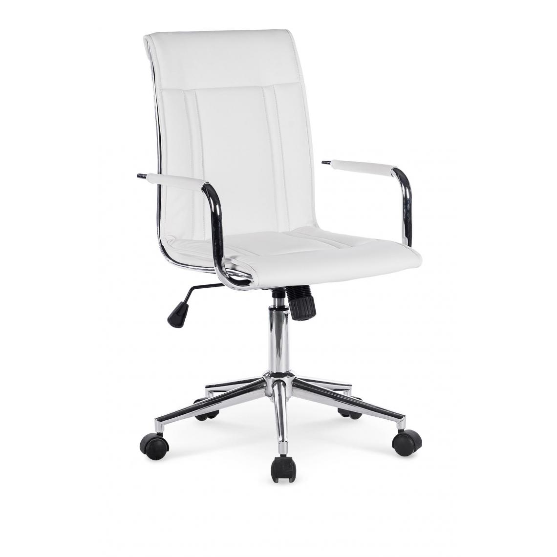 Hucoco - PORTOS - Fauteuil pivotant style moderne bureau/chambre - 97-107x57x53 - Verrouillage du dossier - Chaise de bureau - Blanc - Chaises