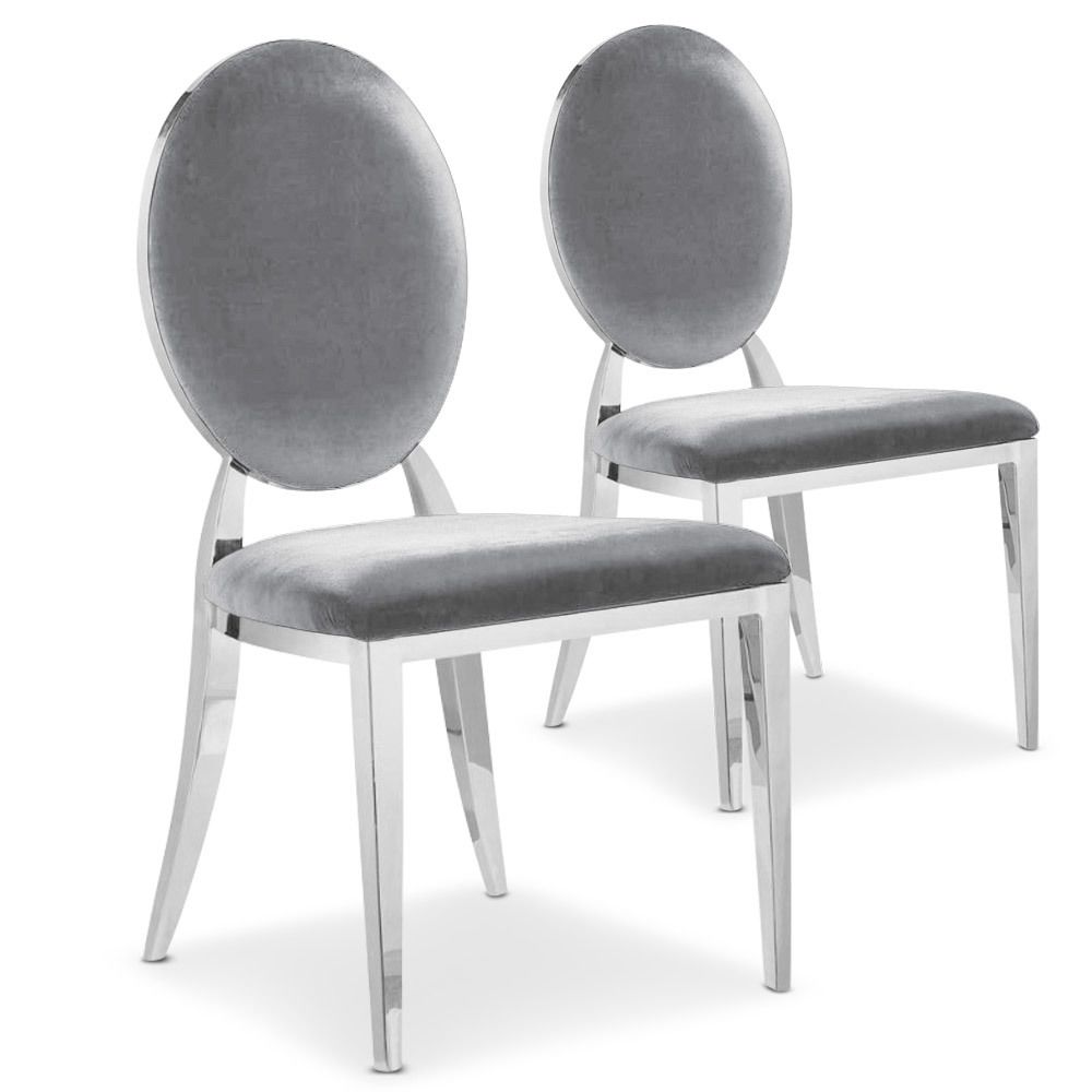 MENZZO - Lot de 2 chaises médaillon Sofia velours Argent - Chaises