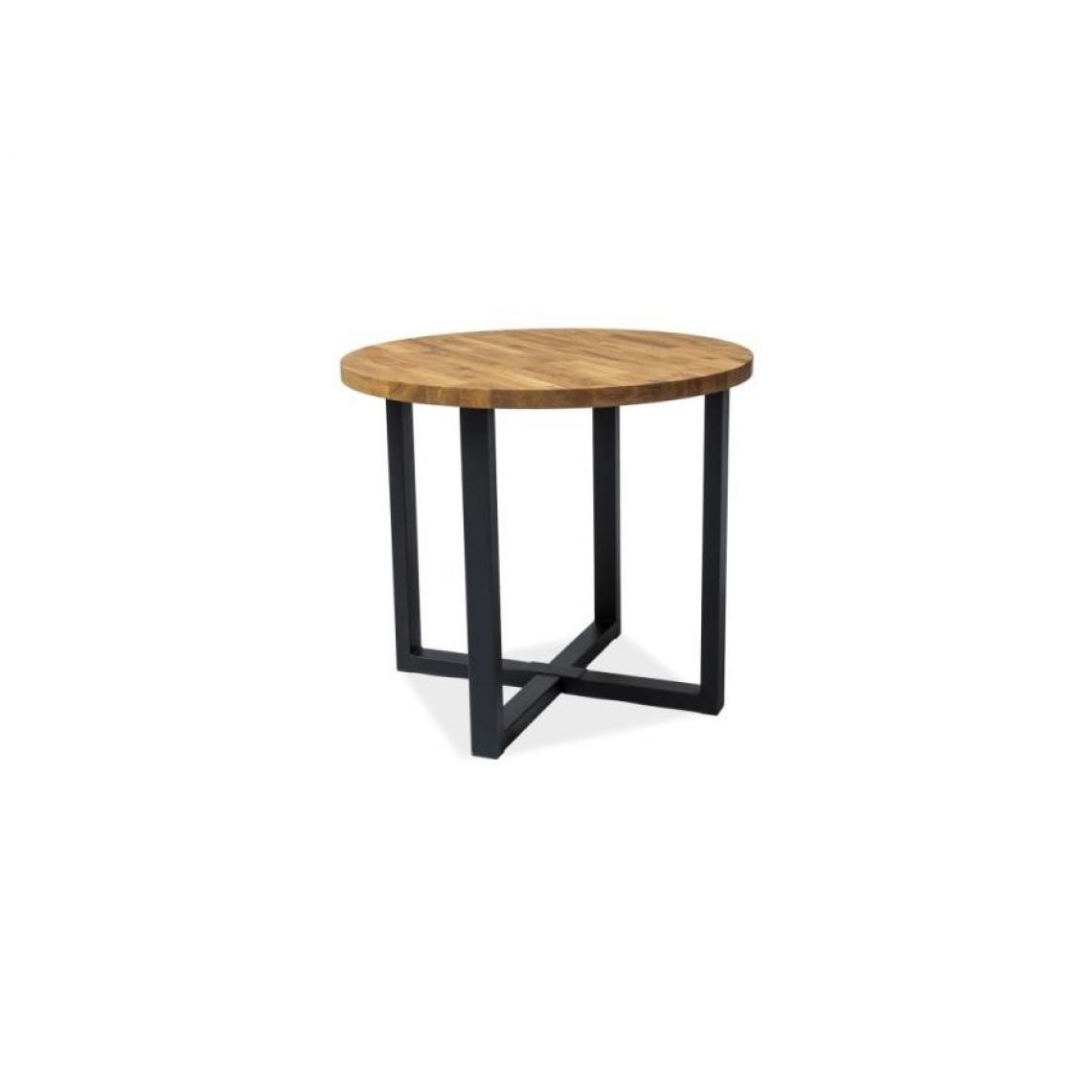 Hucoco - ROLT - Table ronde de style industriel - 90X90x78 cm - Plateau en bois - Piètement en métal - Table fixe - Chêne - Tables à manger