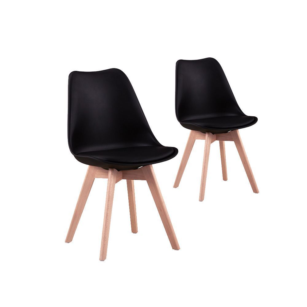 Usinestreet - Lot de 2 chaises scandinaves ANDREA avec coussin et pieds bois - Couleur - Noir - Chaises