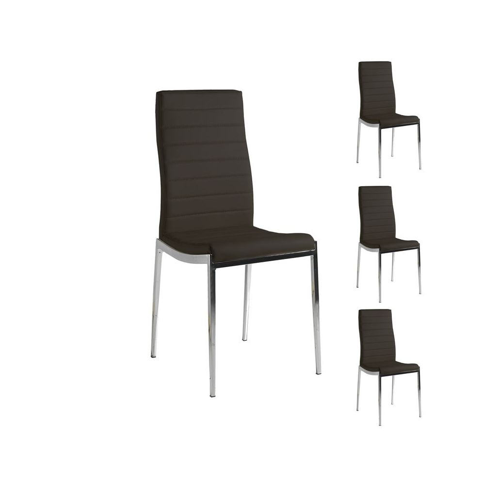 Tousmesmeubles - Quatuor de chaises Eco-cuir Noir - VILMA - Chaises