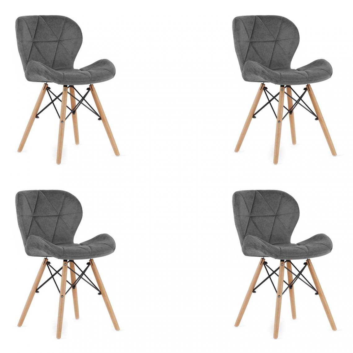 Hucoco - LAGOT - Lot de 4 chaises style glamour salon/salle à manger/bureau - 74x48x43 cm - Chaise de salle à manger - Gris - Chaises