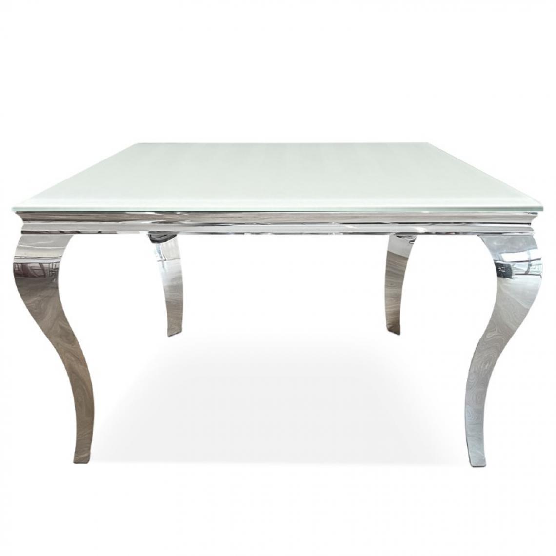 Meubler Design - Table de salle à manger carrée baroque 140 cm x 140 cm - Ema - Blanc - Tables à manger