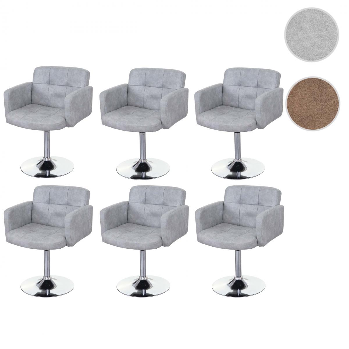 Mendler - 6 x chaise de salle à manger Orlando, pivotante, imitation daim, chrome ~ gris vintage - Chaises