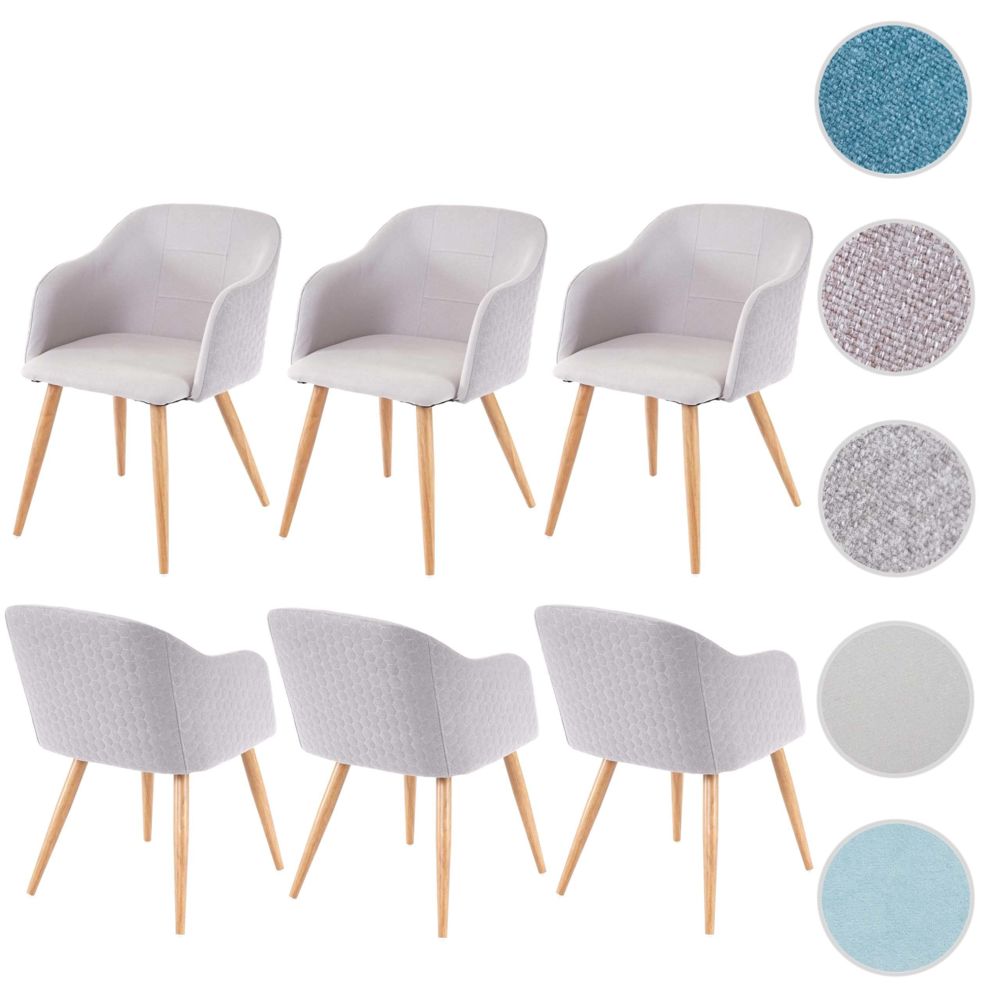 Mendler - 6x chaise de salle à manger HWC-D71, chaise de cuisine, design rétro, accoudoirs, tissu ~ gris clair/gris - Chaises